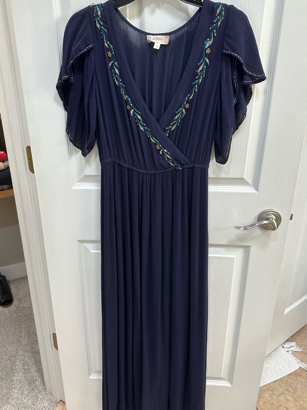 Altar'd State Navy Blue Embroidered Wrap Maxi Dress
